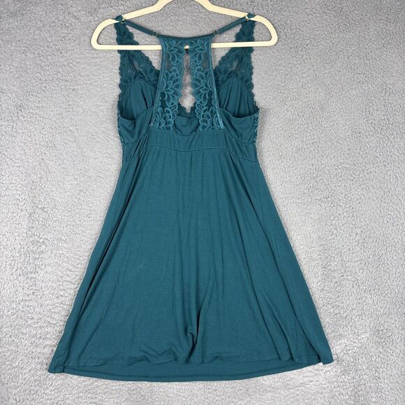 Soma Teal Green Cool Nights Lace Trim Chemise Sleep Nightie Size M - Picture 2 of 6